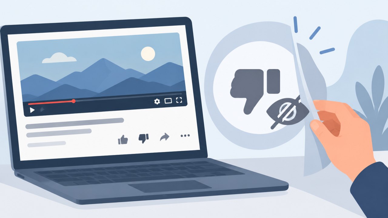 YouTube проверяет скрытие дизлайка в меню под видео