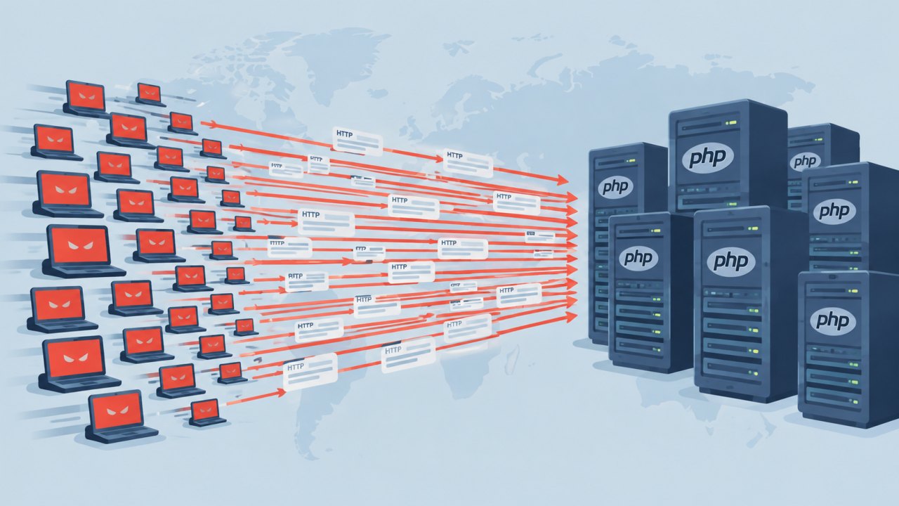 Схема массовых HTTP-запросов, направленных на множество серверов с PHP, без текста и логотипов